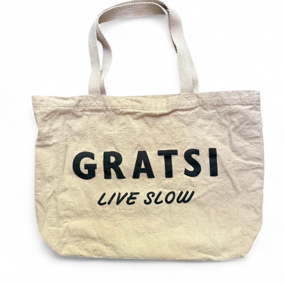GRATSI canvas tote. Fun for everyday stuff. Same print on both sides